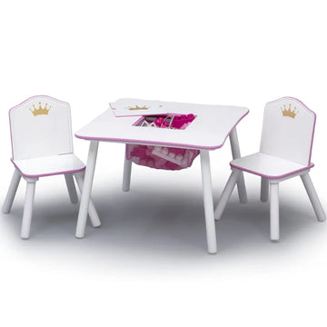 Girls Princess Crown Kids Table and Chair Set with Storage, Greenguard Gold Certified, White/Pink
